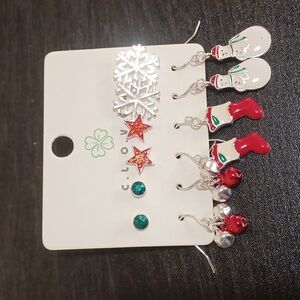 Festive Holiday Earrings Set - Red, Green, Silver